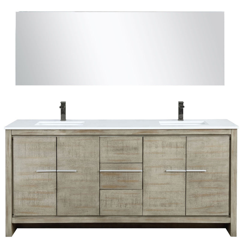 Lexora Lafarre 72" W x 20" D Rustic Acacia Double Bath Vanity Cultured Marble Top with Faucet Set and 70" Mirror