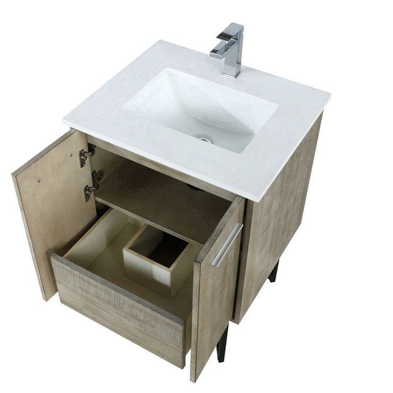 Lexora Lancy 24" W x 20" D Rustic Acacia Bath Vanity Cultured Marble Top with Faucet Set