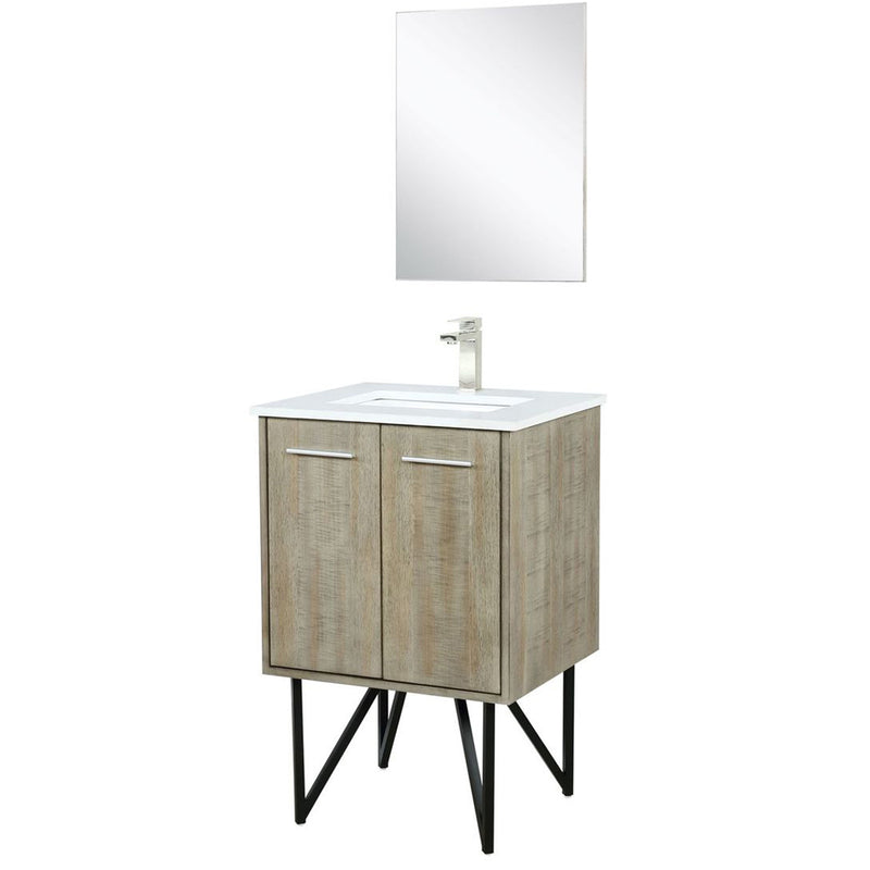 Lexora Lancy 24" W x 20" D Rustic Acacia Bath Vanity Cultured Marble Top with Faucet Set and 18" Mirror