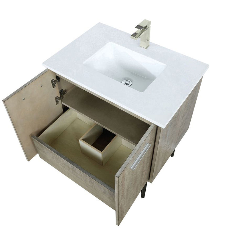 Lexora Lancy 30" W x 20" D Rustic Acacia Bath Vanity Cultured Marble Top with Faucet Set