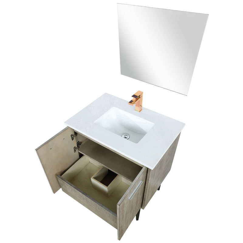 Lexora Lancy 30" W x 20" D Rustic Acacia Bath Vanity Cultured Marble Top with Faucet Set and 28" Mirror