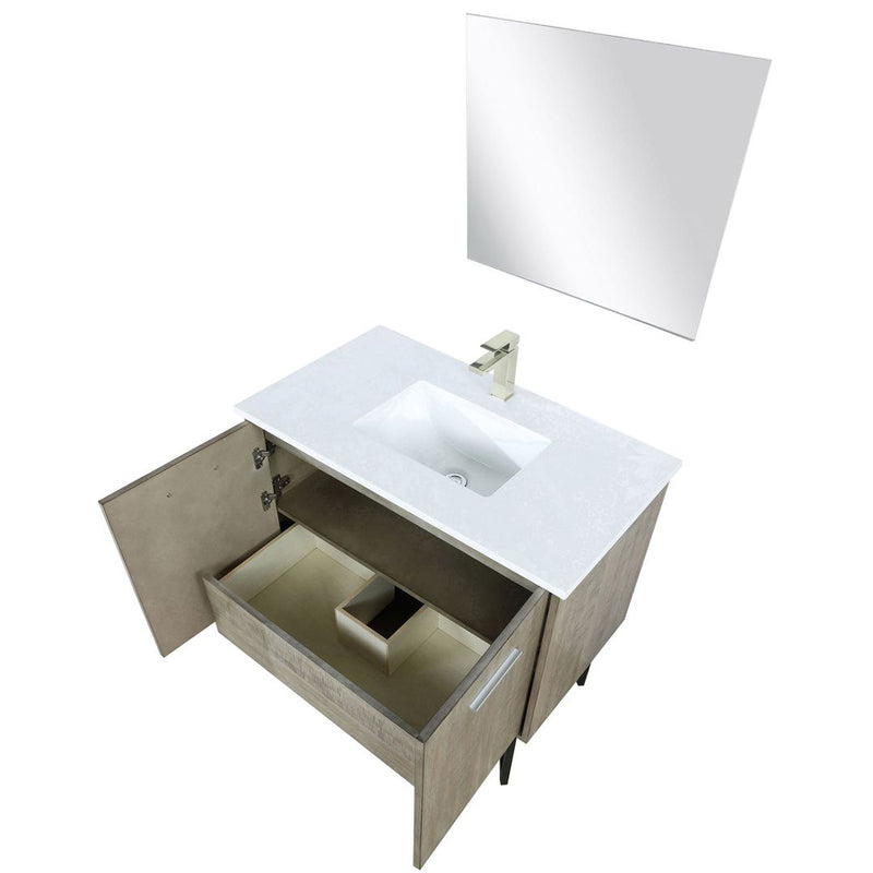 Lexora Lancy 36" W x 20" D Rustic Acacia Bath Vanity Cultured Marble Top with Faucet Set and 28" Mirror