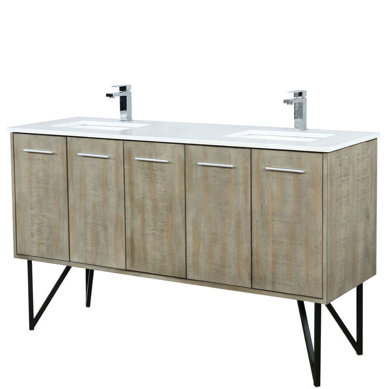 Lexora Lancy 60" W x 20" D Rustic Acacia Double Bath Vanity Cultured Marble Top with Faucet Set