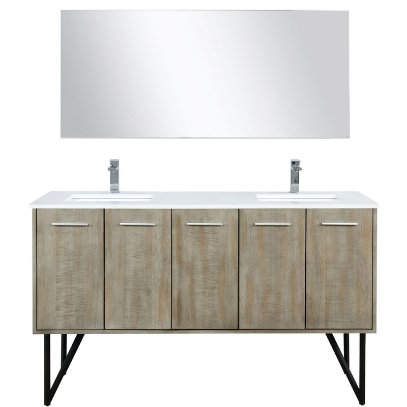 Lexora Lancy 60" W x 20" D Rustic Acacia Double Bath Vanity Cultured Marble Top with Faucet Set and 55" Mirror