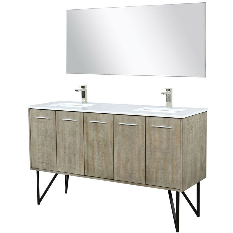 Lexora Lancy 60" W x 20" D Rustic Acacia Double Bath Vanity Cultured Marble Top with Faucet Set and 55" Mirror