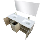 Lexora Lancy 60" W x 20" D Rustic Acacia Double Bath Vanity Cultured Marble Top with Faucet Set and 55" Mirror