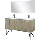 Lexora Lancy 60" W x 20" D Rustic Acacia Double Bath Vanity Cultured Marble Top with Faucet Set and 55" Mirror