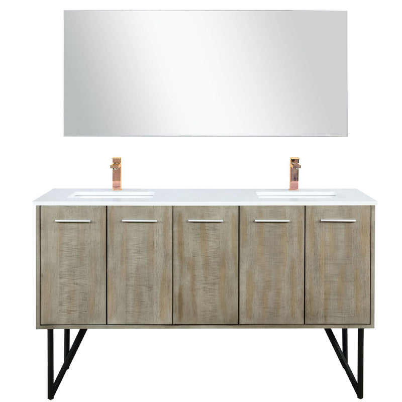 Lexora Lancy 60" W x 20" D Rustic Acacia Double Bath Vanity Cultured Marble Top with Faucet Set and 55" Mirror