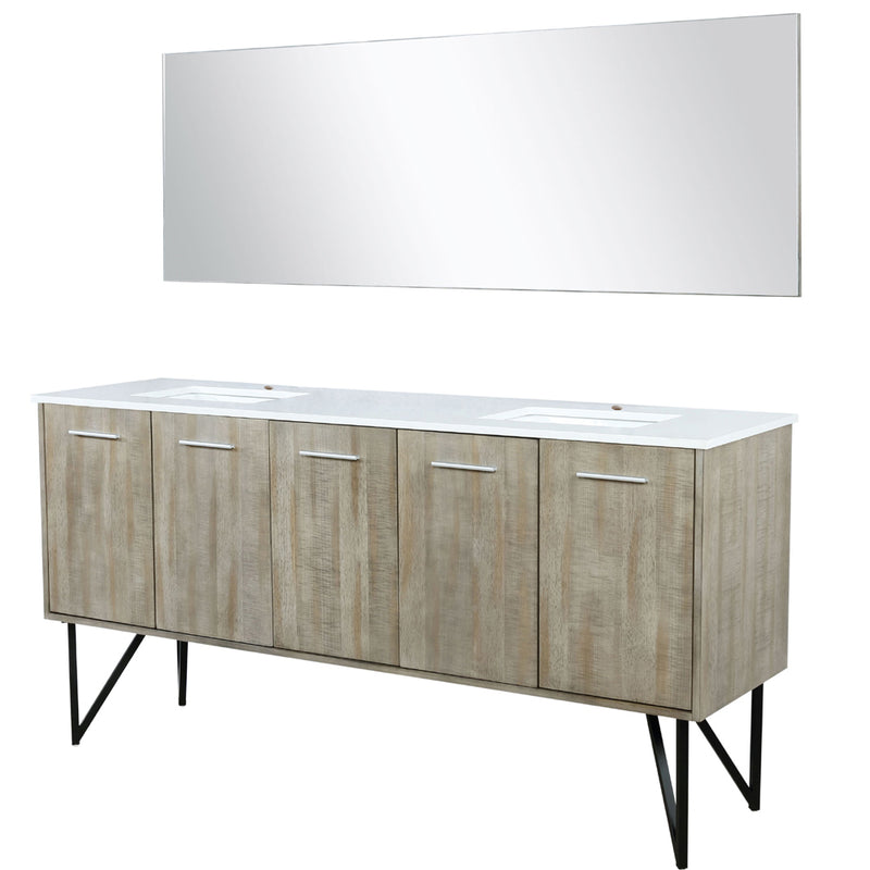 Lexora Lancy 72" W x 20" D Rustic Acacia Double Bath Vanity Marble Top and 70" Mirror