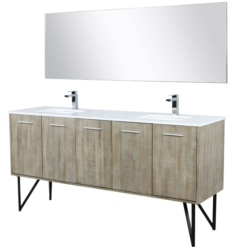 Lexora Lancy 72" W x 20" D Rustic Acacia Double Bath Vanity Cultured Marble Top with Faucet Set and 70" Mirror