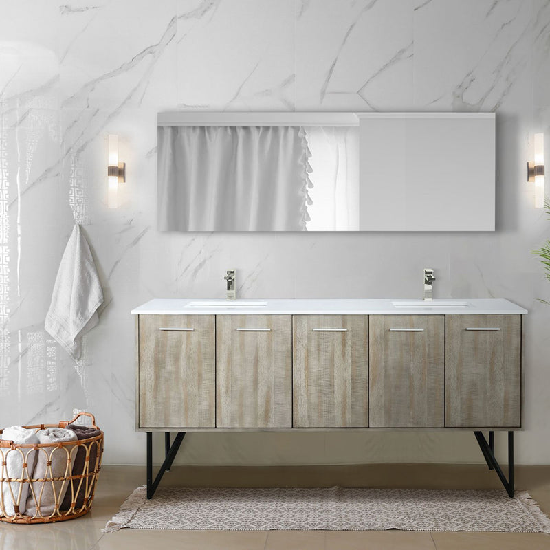 Lexora Lancy 72" W x 20" D Rustic Acacia Double Bath Vanity Cultured Marble Top with Faucet Set and 70" Mirror