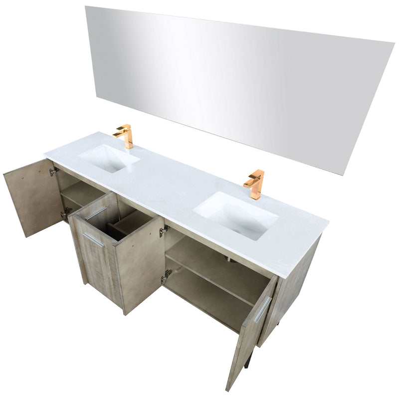 Lexora Lancy 72" W x 20" D Rustic Acacia Double Bath Vanity Cultured Marble Top with Faucet Set and 70" Mirror