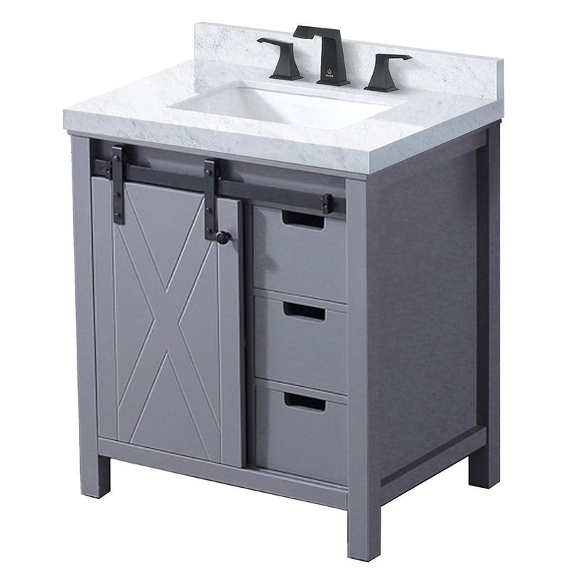 Lexora Marsyas 30" W x 22" D Dark Grey Bath Vanity Carrara Marble Countertop and Faucet Set