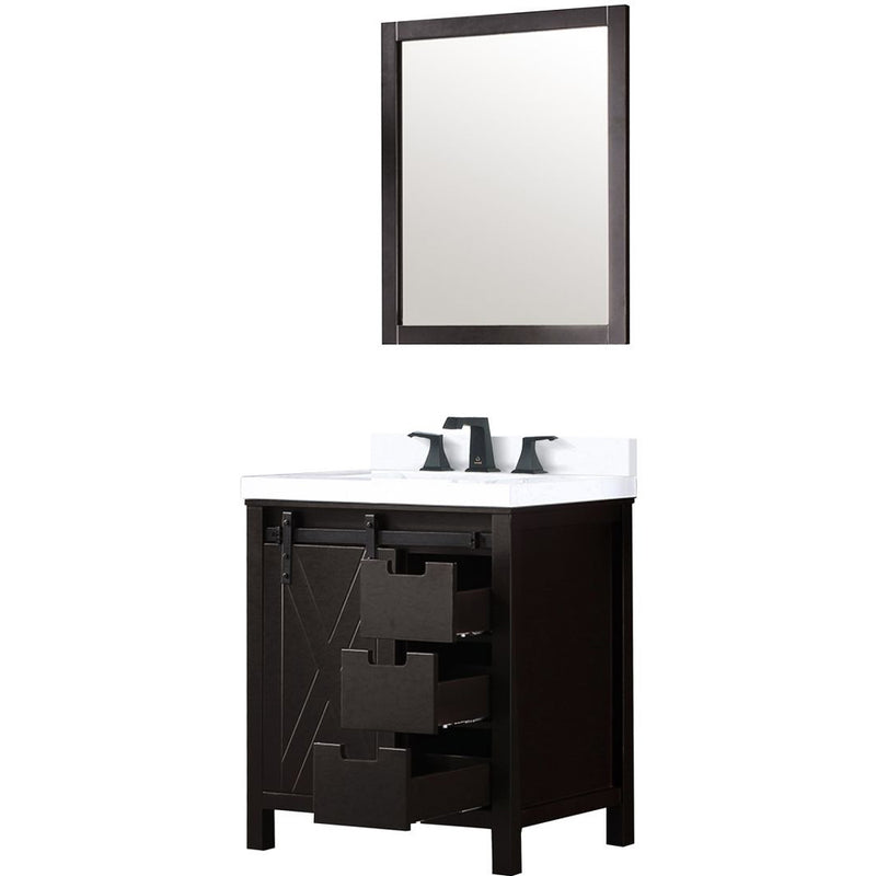 Lexora Marsyas 30" W x 22" D Brown Bath Vanity Marble Countertop Faucet Set and 28" Mirror