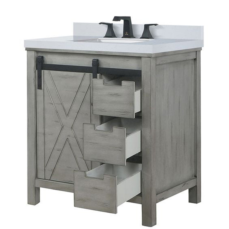 Lexora Marsyas 30" W x 22" D Ash Grey Bath Vanity Marble Countertop and Faucet Set