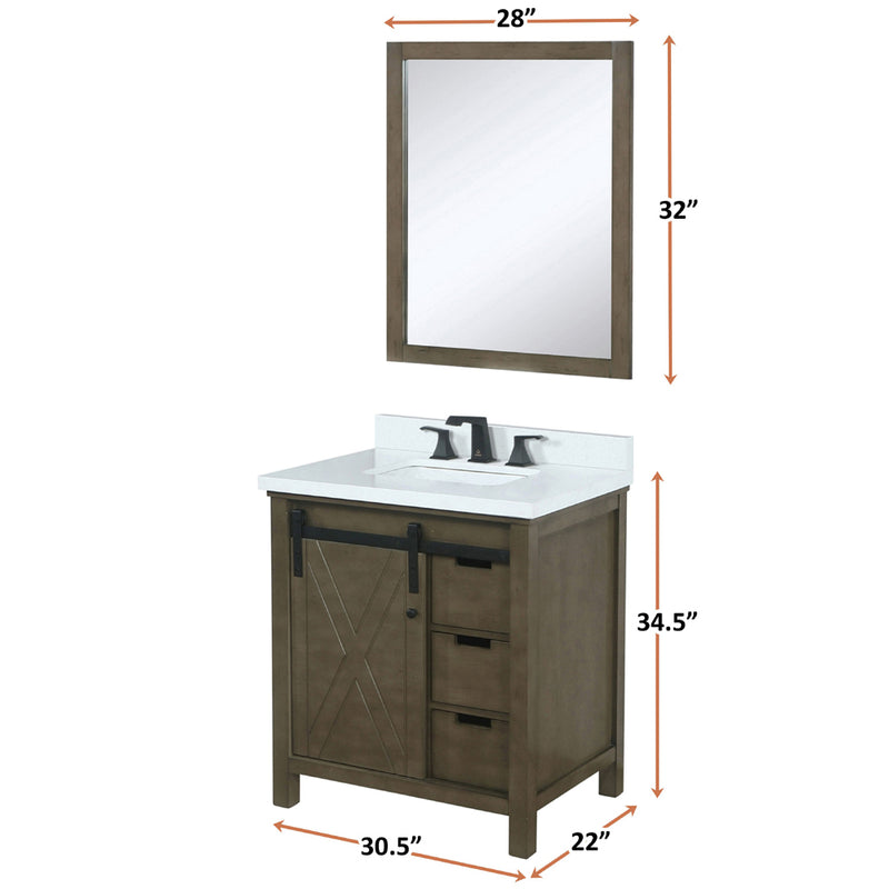 Lexora Marsyas 30" W x 22" D Rustic Brown Bath Vanity Marble Countertop and Faucet Set