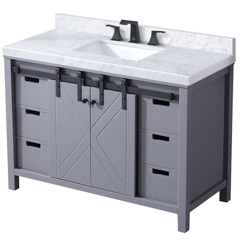 Lexora Marsyas 48" W x 22" D Dark Grey Bath Vanity Carrara Marble Countertop and Faucet Set