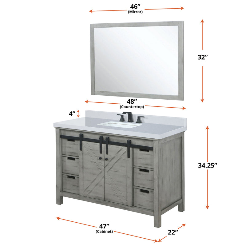 Lexora Marsyas 48" W x 22" D Ash Grey Bath Vanity Marble Countertop and Faucet Set