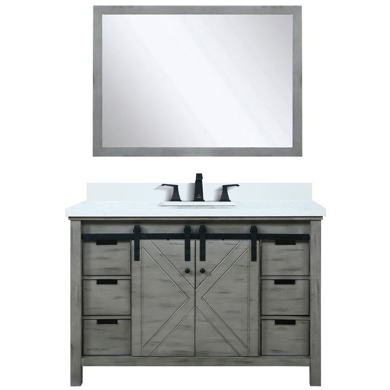 Lexora Marsyas 48" W x 22" D Ash Grey Bath Vanity Marble Countertop Faucet Set and 44" Mirror