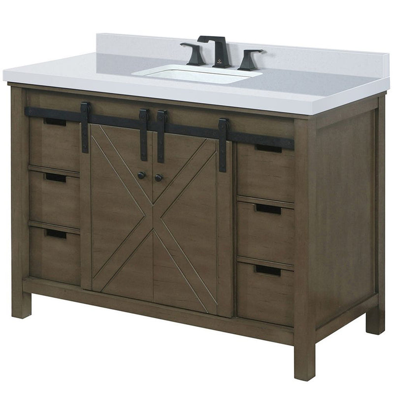 Lexora Marsyas 48" W x 22" D Rustic Brown Bath Vanity Marble Countertop and Faucet Set