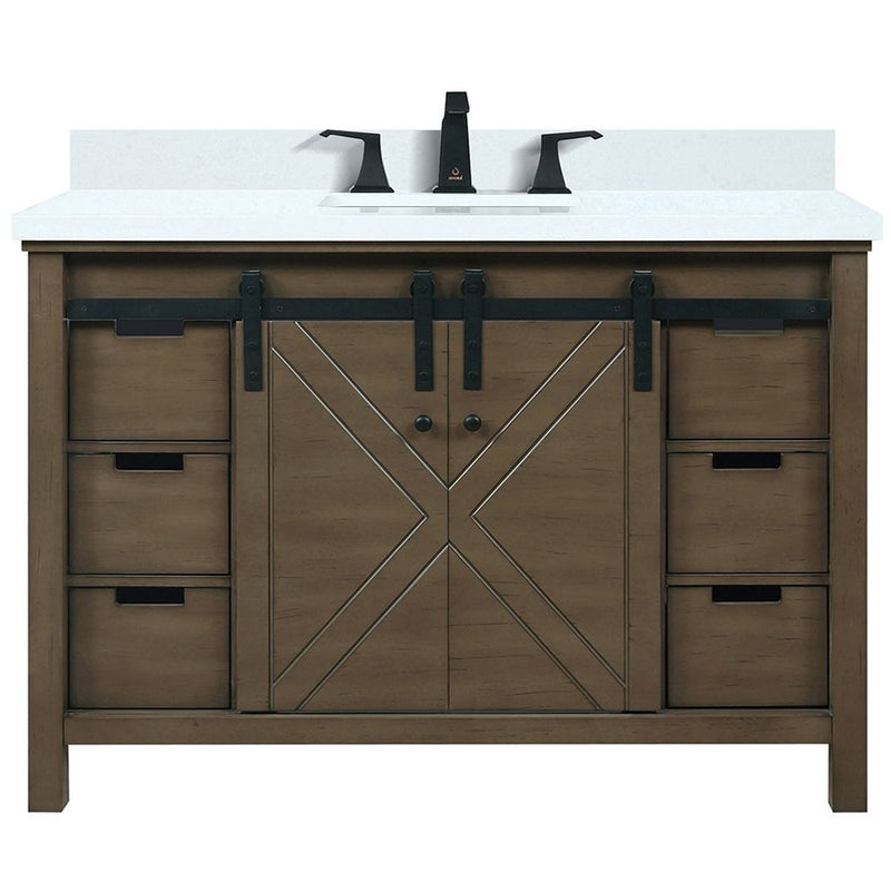 Lexora Marsyas 48" W x 22" D Rustic Brown Bath Vanity Marble Countertop and Faucet Set