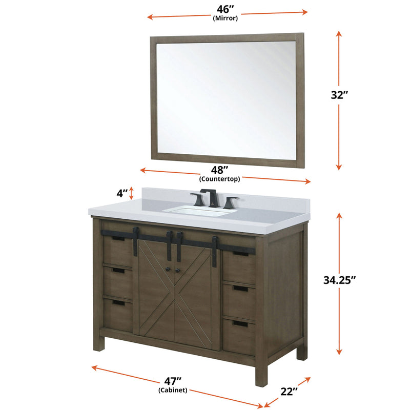 Lexora Marsyas 48" W x 22" D Rustic Brown Bath Vanity and Marble Countertop