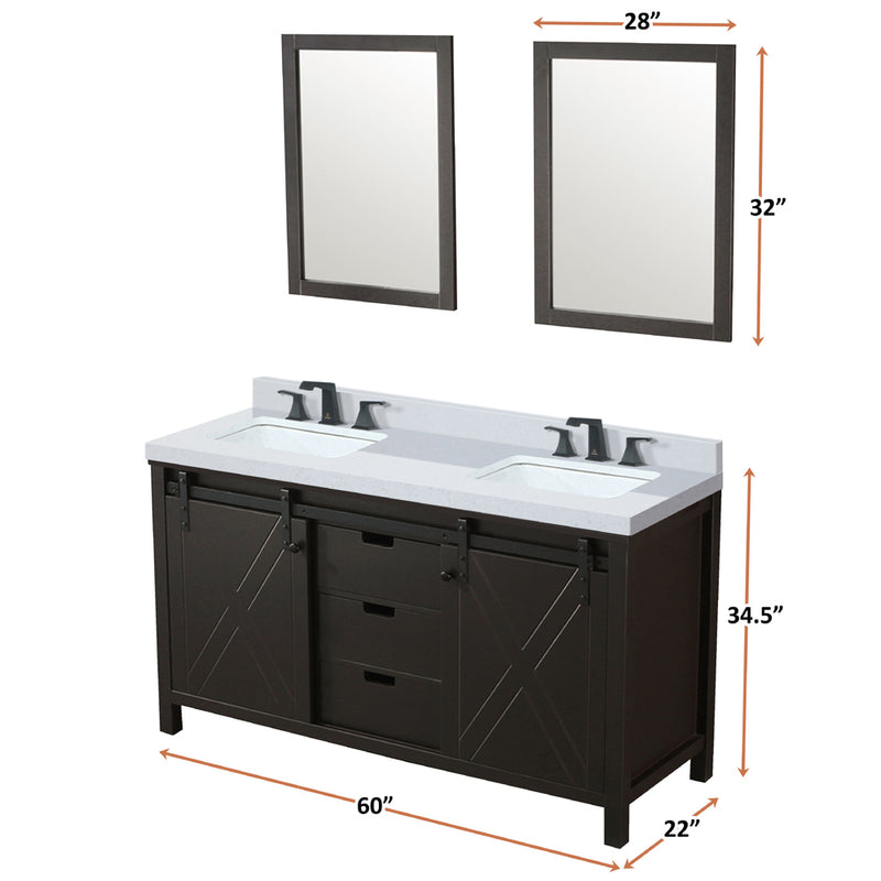 Lexora Marsyas 60" W x 22" D Brown Double Bath Vanity Marble Countertop and Faucet Set