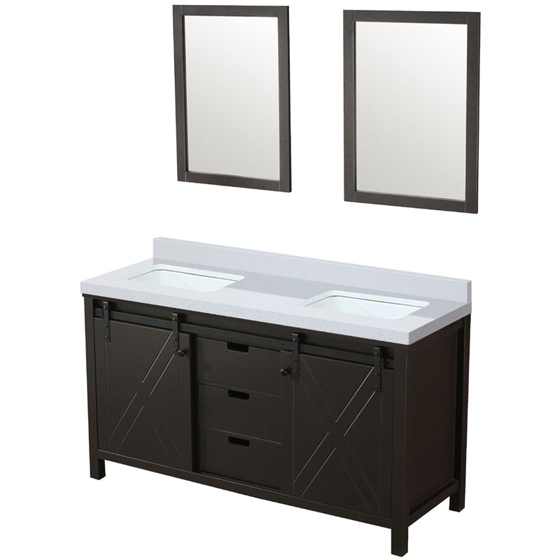 Lexora Marsyas 60" W x 22" D Brown Double Bath Vanity Marble Countertop and 24" Mirrors