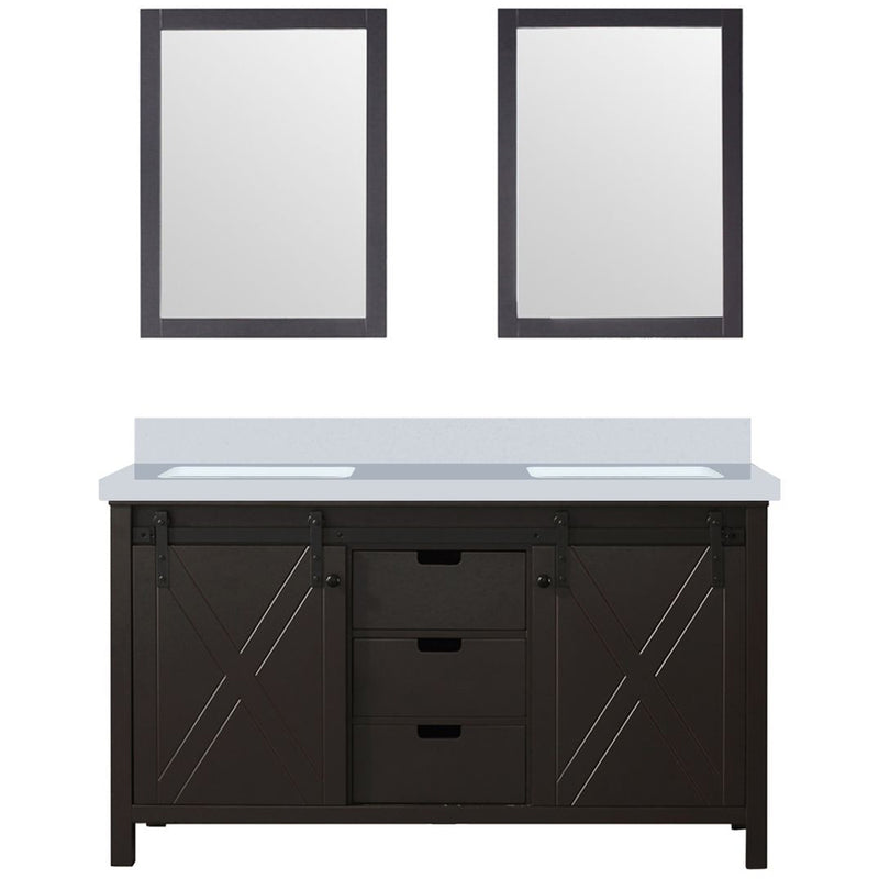 Lexora Marsyas 60" W x 22" D Brown Double Bath Vanity Marble Countertop and 24" Mirrors