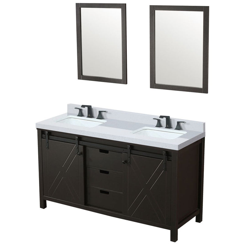 Lexora Marsyas 60" W x 22" D Brown Double Bath Vanity Marble Countertop with Faucet Set and 24" Mirrors