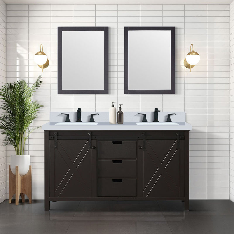 Lexora Marsyas 60" W x 22" D Brown Double Bath Vanity Marble Countertop with Faucet Set and 24" Mirrors