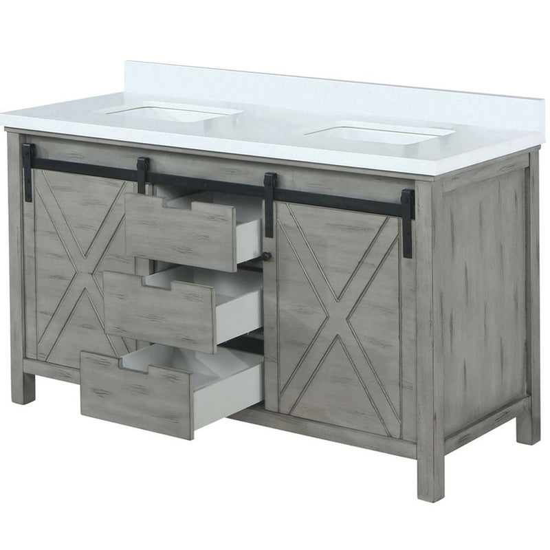 Lexora Marsyas 60" W x 22" D Ash Grey Double Bath Vanity with Marble Countertop