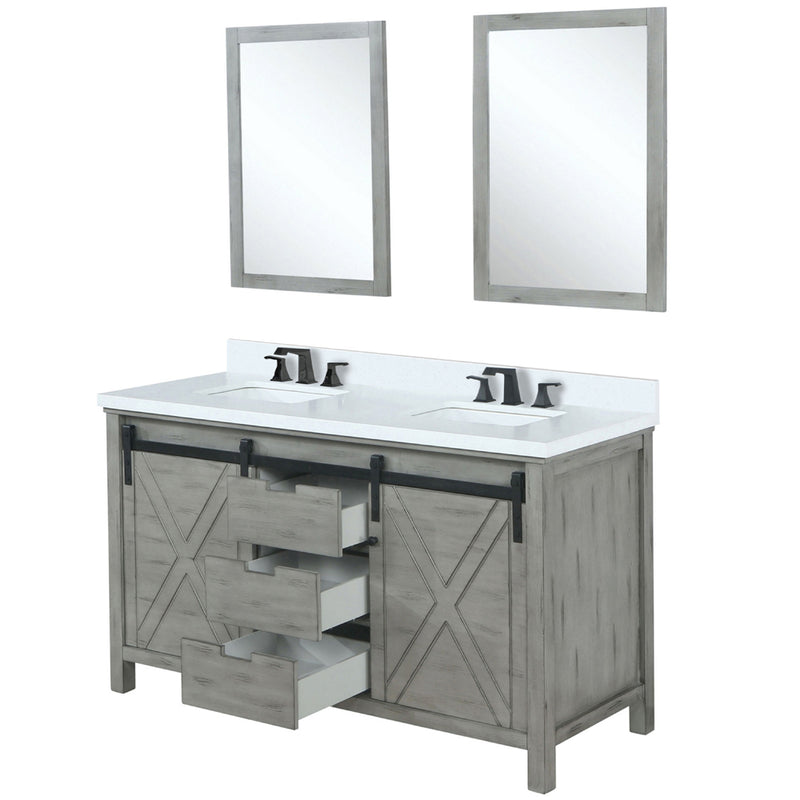 Lexora Marsyas 60" W x 22" D Ash Grey Double Bath Vanity Marble Countertop with Faucet Set and 24" Mirrors