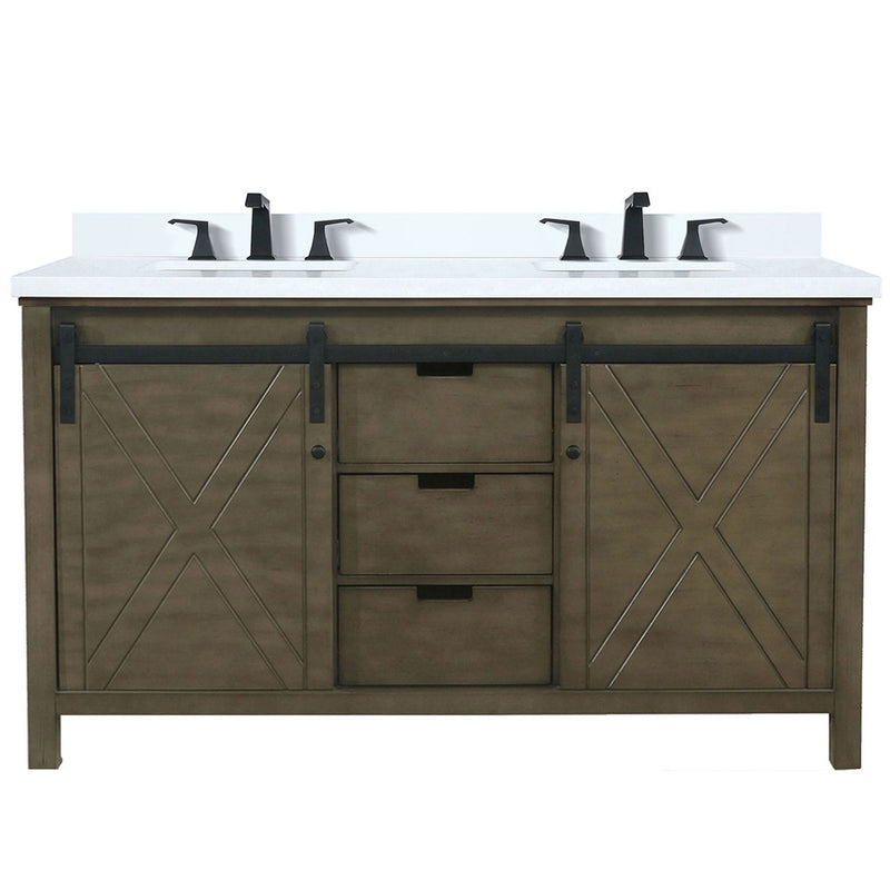 Lexora Marsyas 60" W x 22" D Rustic Brown Double Bath Vanity Marble Countertop and Faucet Set