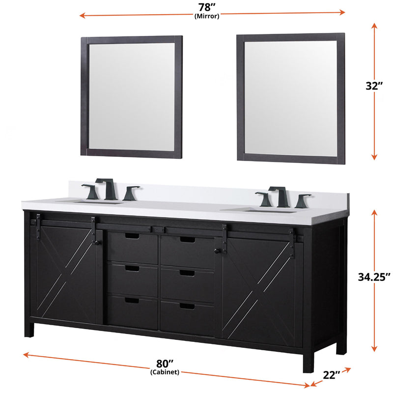 Lexora Marsyas 80" W x 22" D Brown Double Bath Vanity Marble Countertop