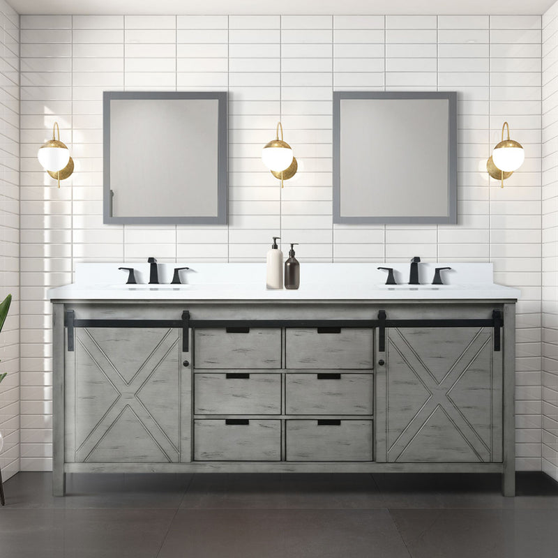 Lexora Marsyas 80" W x 22" D Ash Grey Double Bath Vanity Marble Countertop and 30" Mirrors