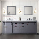 Lexora Marsyas 84" W x 22" D Dark Grey Double Bath Vanity Carrara Marble Countertop and Faucet Set