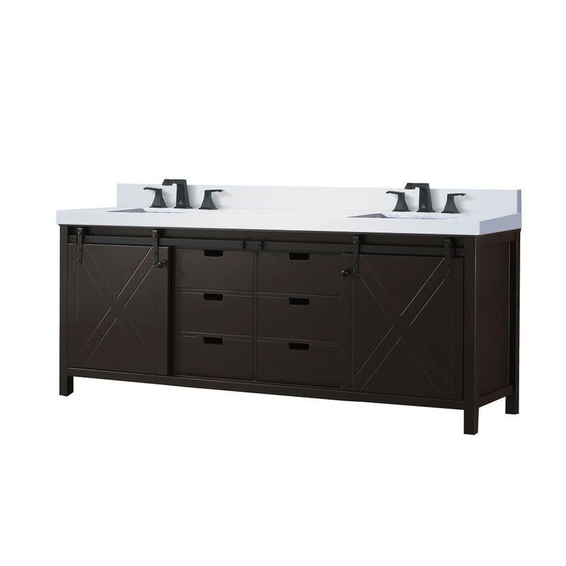 Lexora Marsyas 84" W x 22" D Brown Double Bath Vanity Marble Countertop and Faucet Set