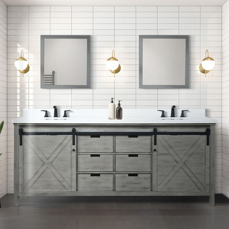 Lexora Marsyas 84" W x 22" D Ash Grey Double Bath Vanity Marble Countertop