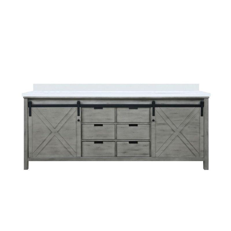 Lexora Marsyas 84" W x 22" D Ash Grey Double Bath Vanity Marble Countertop