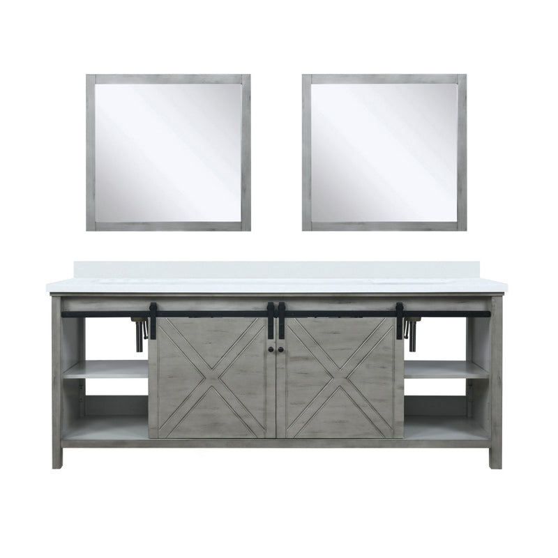 Lexora Marsyas 84 in W x 22 in D Ash Grey Double Bath Vanity with Marble Countertop and 34 in Mirrors