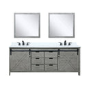 Lexora Marsyas 84 in W x 22 in D Ash Grey Double Bath Vanity, Marble Countertop with Faucet Set and 34 in Mirrors