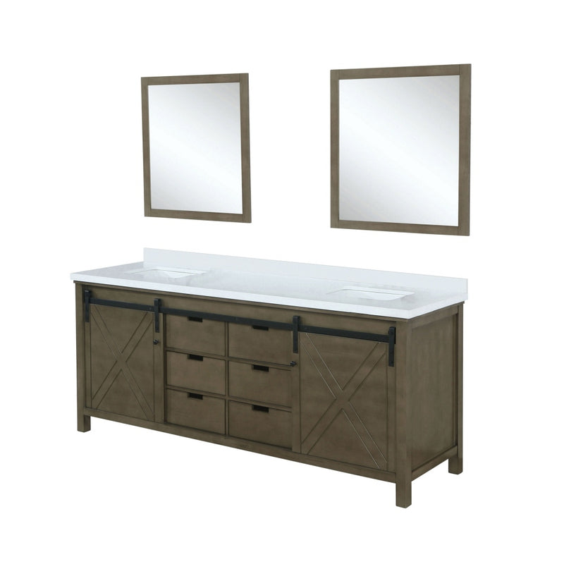 Lexora Marsyas 84 in W x 22 in D Rustic Brown Double Bath Vanity with Marble Countertop and 34 in Mirrors