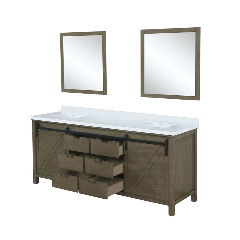 Lexora Marsyas 84 in W x 22 in D Rustic Brown Double Bath Vanity with Marble Countertop and 34 in Mirrors