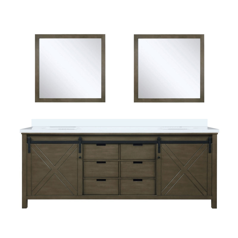 Lexora Marsyas 84 in W x 22 in D Rustic Brown Double Bath Vanity with Marble Countertop and 34 in Mirrors