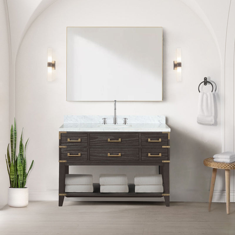 Lexora Norwalk 48 in W x 22 in D Single Bath Vanity with Carrara Marble Top and Faucet Set