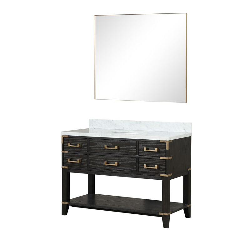 Lexora Norwalk 48 in W x 22 in D Single Bath Vanity with Carrara Marble Top and 46 in Mirror