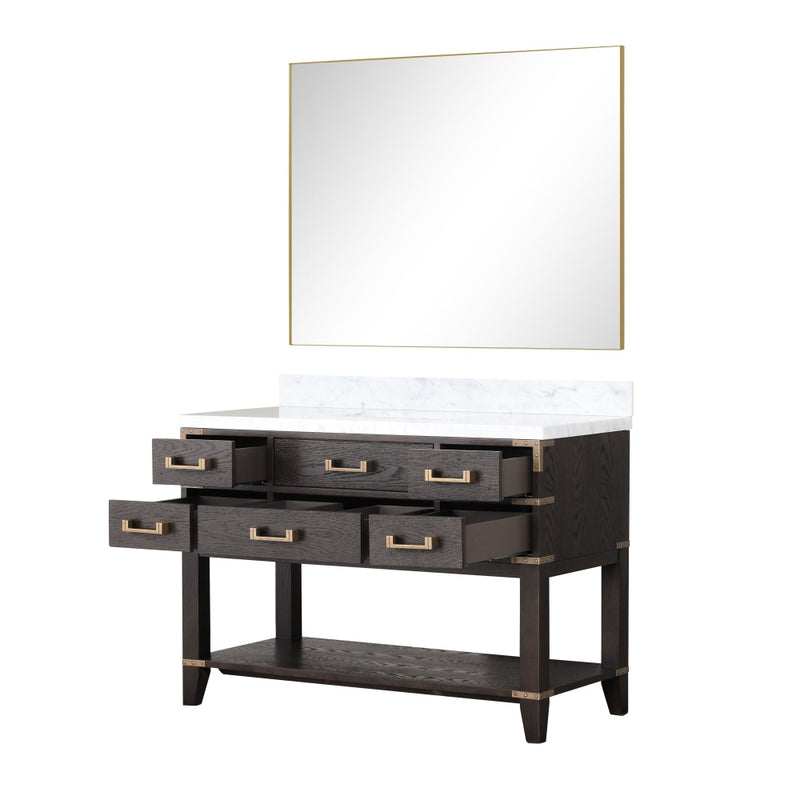 Lexora Norwalk 48 in W x 22 in D Single Bath Vanity with Carrara Marble Top and 46 in Mirror