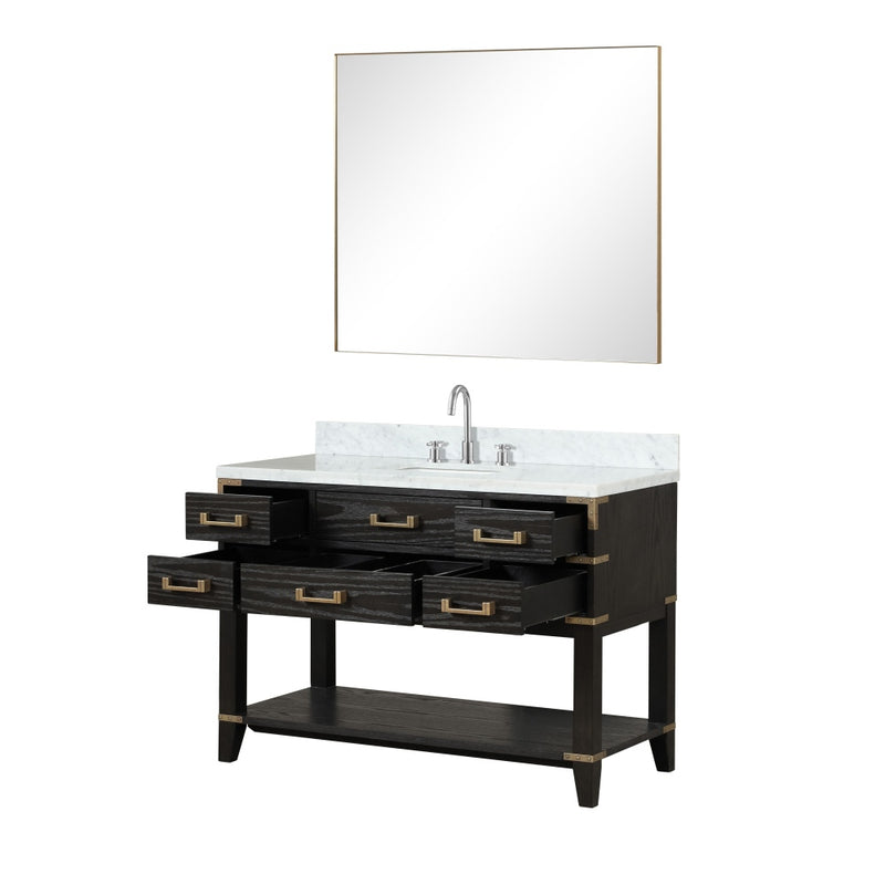 Lexora Norwalk 48 in W x 22 in D Single Bath Vanity with Carrara Marble Top Faucet Set and 46 in Mirror