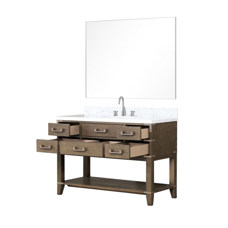 Lexora Norwalk 48 in W x 22 in D Single Bath Vanity with Carrara Marble Top Faucet Set and 46 in Mirror